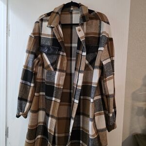 SHEIN Plaid Utility Jacket in Brown and Black